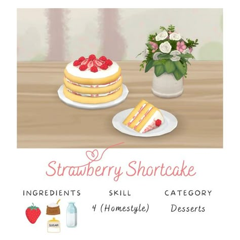 Strawberry Shortcake | Patreon Sims 4 Strawberry, Sims 4 Kitchen, Sims 4 Challenges, Sims 4 Gameplay, Custom Recipe, Sims 4 Cc Packs, Dessert Ingredients, Milk N Cookies, Sims 4 Clothing