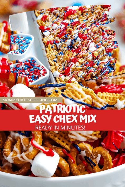 Patriotic Snacks, Food For Picky Eaters, Easy Snack Mix, Patriotic Recipes, White Almond Bark, Themed Recipes, Best Gluten Free Desserts, No Cook Appetizers, Patriotic Food