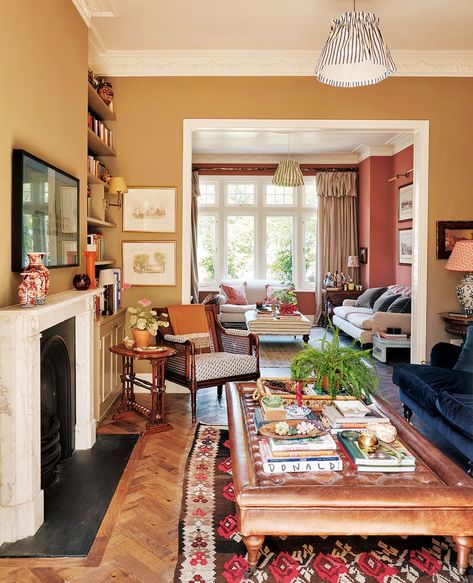 Touches of maximalism and soothing colours create a soulful mood in this townhouse London Living Room, Townhouse Interior, London Townhouse, Louise Roe, Victorian London, Cosy Living Room, Colourful Living Room, Antique Finds, Maximalism