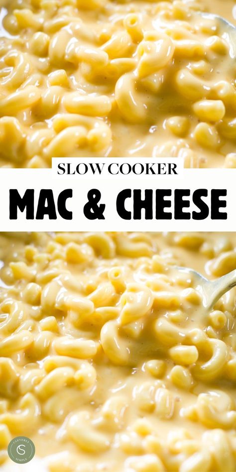 close up of creamy mac and cheese in slow cooker Slow Cooker Velveeta Mac And Cheese, Simple Crockpot Mac And Cheese Recipe, Best Velveeta Mac And Cheese, Diy Velveeta Mac And Cheese, Super Easy Mac And Cheese, Slow Cooker Mac And Cheese Velveeta, Small Crockpot Mac And Cheese Recipe, Crock Pot Velveeta Mac And Cheese, Crockpot Mac And Cheese Velveeta