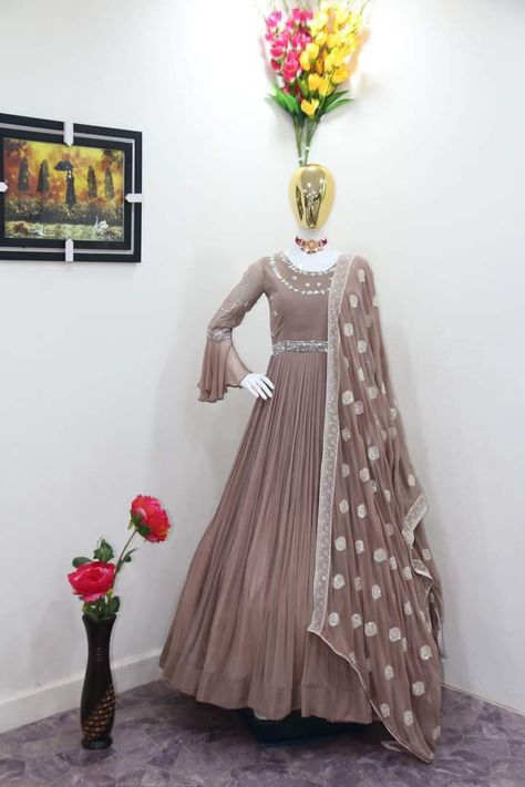 Georgette Gowns, Indian Anarkali Dresses, Indian Anarkali, Georgette Gown, Reception Gown, Party Wear Gown, Georgette Dupatta, Gown For Women, Pakistani Bridal Dresses