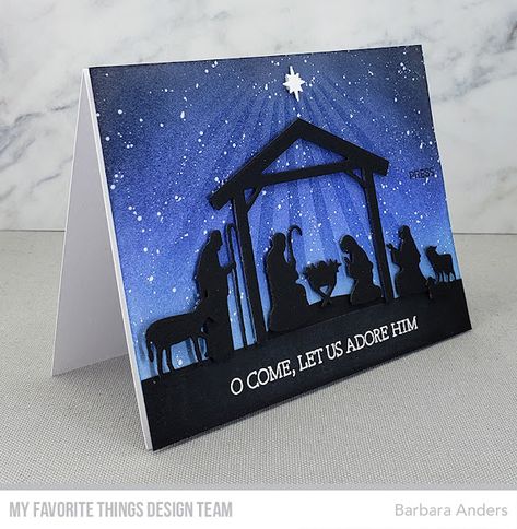 Paper Pursuits: Nativity Silhouette - October MFT Release! Nativity Christmas Cards, Nativity Silhouette, Cas Cards, Oh Holy Night, O Holy Night, Mft Stamps, Christmas Cards To Make, Specialty Paper, Holy Night