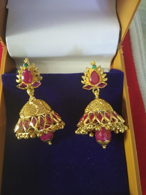 5grams Gold Earrings, Gold Buttalu, Gold Jhumkas, Jumka Earrings, Ruby Jewelry Necklaces, Rajputi Jewellery, Apj Quotes, Temple Jewelry Necklace, New Gold Jewellery Designs