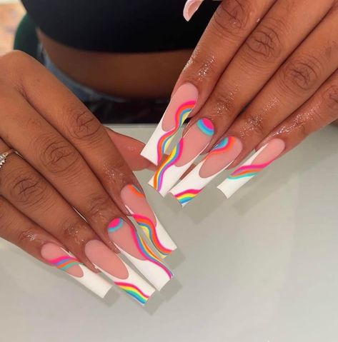 seleena (@seleena6166) on X Patterned French Tip Nails, Abstract French Tip Nails, Abstract French Tip, Long French Tips, French Tip Designs, Statement Nails, French Tip Design, Statement Nail, Trendy Patterns