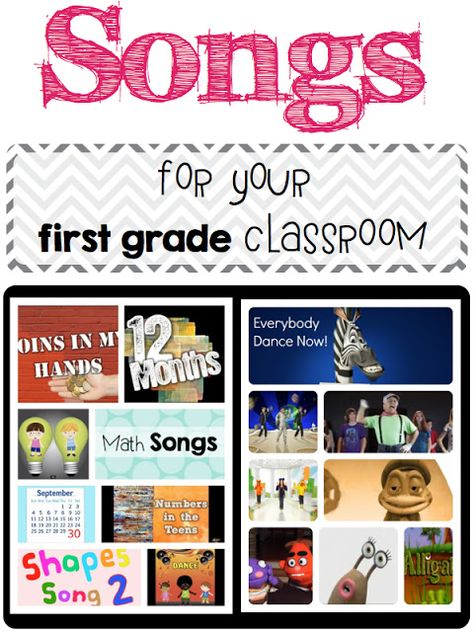 The other day I blogged about using songs in your classroom. I had a bunch of people email me asking me what songs... First Grade Songs, Math Songs, Classroom Songs, 1st Grade Ideas, Classroom Videos, School Songs, First Grade Ideas, 1st Grade Classroom, Teaching First Grade