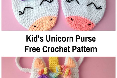 This Cute Unicorn Purse Will Make Your Little One Feel Special Crocheted Unicorn, Unicorn Purse, Purse Patterns Free, Crochet Unicorn Pattern, Crochet Purse Pattern Free, Kids Purse, Crochet Shell Stitch, Pattern Purse, Crochet Unicorn