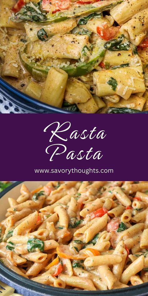 Rasta Pasta in a skillet. Rasta Pasta Jamaican, Rasta Pasta Recipe, Caribbean Foods, Vegan Thanksgiving Dinner, Easy Cheap Dinner Recipes, Rasta Pasta, Foods Ideas, Easy Pasta Dinner, Noodle Dish