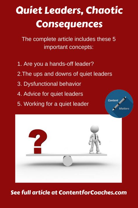 New article now available with full reprint rights: Quiet Leaders, Chaotic Consequences. This article explores quiet #leaders, the chaotic consequences of quiet #leadership and offers suggestions for quiet leaders and those who work for them.  #contentforcoaches Quiet Leadership, Harvard Business Review, Executive Coaching, Business Books, Quality Content, Ups And Downs, Content Marketing, Leadership, Coaching