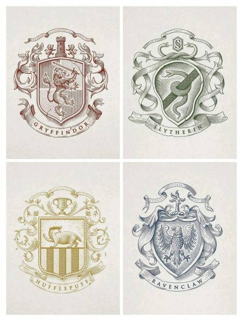 Hogwarts House Emblems, Harry Potter Graphic Design, Hogwarts Houses Logo, Harry Potter Vibe, Harry Potter Doodles, Hogwart Houses, Logo Harry Potter, Hogwarts Logo, Insignia Design