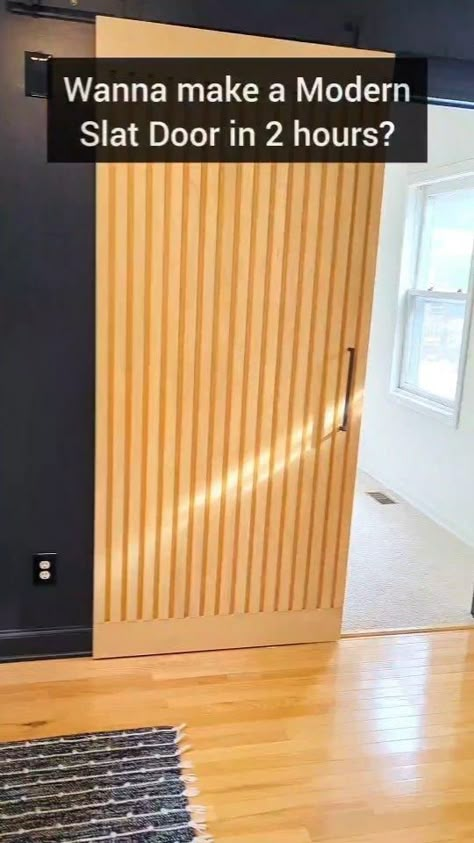 I made this door using just one sheet of plywood and a bunch of 1x2s. It was actually really easy and saved me about $700-800 over purchasing a similar door from a store. Sure it took a few hours but it was well worth the savings! If you want to make your own check out my full tutorial. Happy building! #therehablife #woodworkforall #woodworking #wooddesign #easydiy #wood #diyproject #diyprojects #woodfurniture #diy #moderndesign #moderndoor #moderndoors #modernfurniture #slidingdoor #sliding... Diy Wood Doors Interior, Diy Hollow Door Makeover, Floating Door Ideas, Diy Rattan Door, Diy Outdoor Door, Making Doors, Diy Japanese Sliding Door, Plywood Door Designs, Diy Slider Door