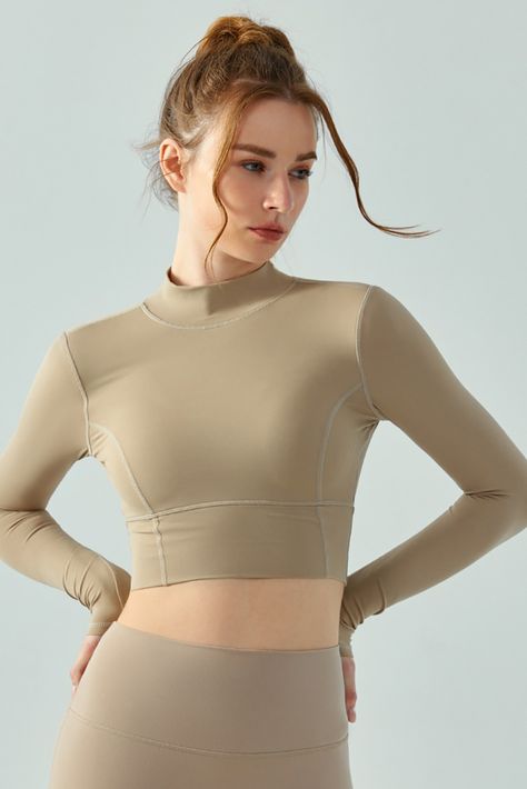 $10.58 Parchment Seam Detail Cutout Long Sleeve Active Crop Top Wholesale Chic Activewear, Yoga Wear Women, Long Sleeve Activewear, Sports Tops, Long Sleeve Workout, Tag Print, Cutout Design, Loungewear Set, Yoga Tops