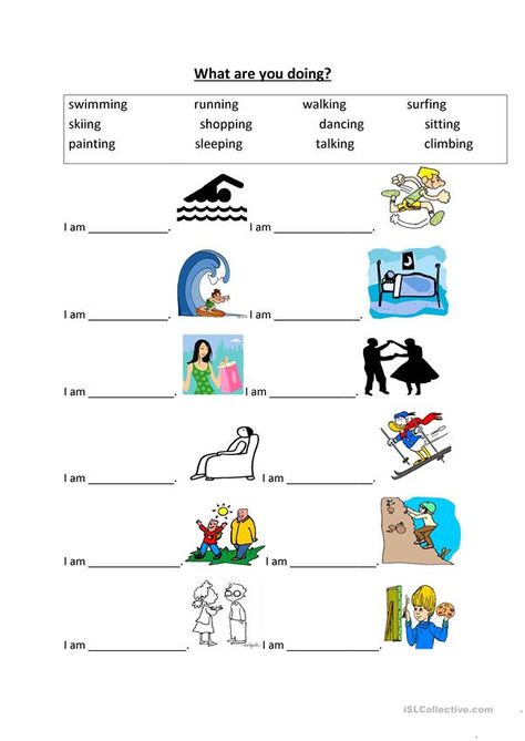 Esl Worksheets For Beginners, Present Progressive, Kids Worksheet, Present Continuous, English Worksheet, Verb Worksheets, Esl Resources, English Worksheets For Kids, Action Verbs