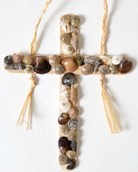 Preschool Crafts For Kids, Seashell Cross, Christian Activities, Bible School Crafts, Religious Crafts, Christian Crafts, Cross Crafts, Vbs Crafts, Christian Education