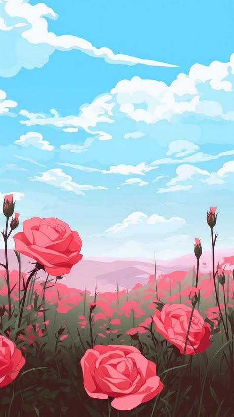 Red roses and field landscape backgrounds outdoors flower. | free image by rawpixel.com / Wan Field Of Roses Painting, Rose Field Painting, Red Rose Field, Animated Roses, Soft Red Background, Red Rose Illustration, Call Background, Rose Field, Background Android