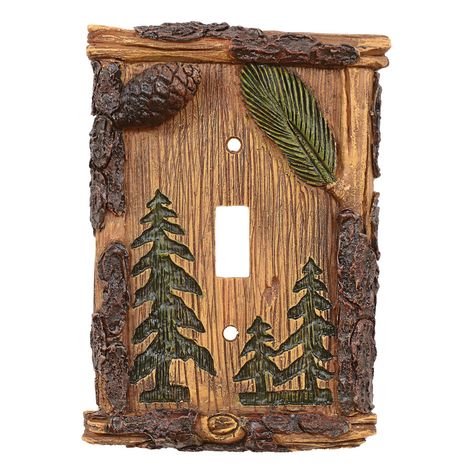 Rustic Light Switch Covers: Pinecone & Tree Single Switch Cover Rustic Light Switch Covers, Rustic Switch Plates, Pinecone Tree, Rustic Front Porch, Black Forest Decor, Rustic Plates, Country Decor Rustic, Light Switch Plate Cover, Rustic Lighting