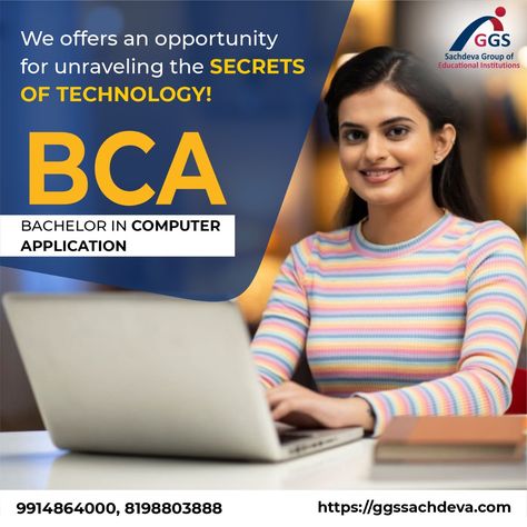 GGS Sachdeva CMT is one of the top BCA colleges in India. Bachelor of Computer Applications is a three-year undergraduate course, which deals with information technology and computer applications. Bca Course, Computer Applications, College Admissions, Top Colleges, College Admission, College Fun, Private Sector, Chandigarh, Job Opportunities