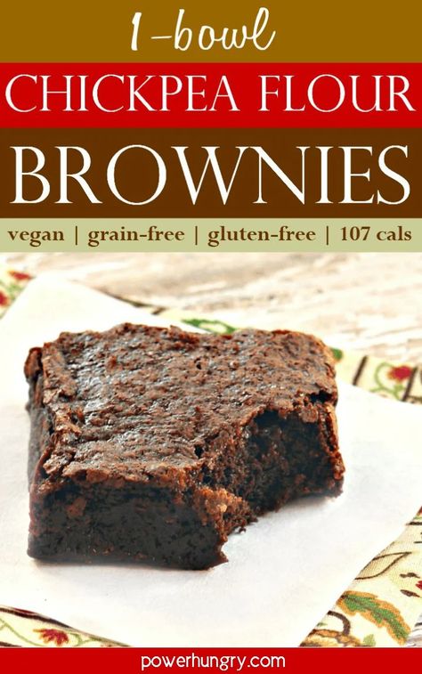 One-Bowl Chickpea Flour Brownies {vegan, grain-free} | power hungry Chickpea Flour Brownies, Oatmeal With Peanut Butter, Chickpea Flour Recipes, Glutenfri Baking, Fit Recipes, Vegan Brownies, Vegan Chickpea, Free Power, Vegan Cakes