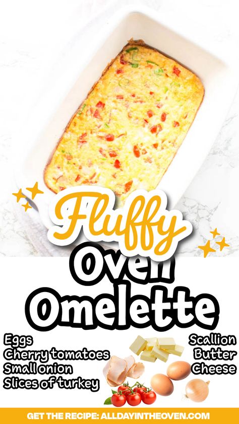 omelette in an oven dish Creamy Omelette, Fluffy Omelette Recipe, Easy Omelette Recipe, Oven Omelette, Omelette Roll, Brunch Recipes For A Crowd, Oven Omelet, Omelette Healthy, Omelet Recipes