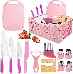 Girls Gifts Kids Knife Set for Real Cooking, Gifts Toys for 3 4 5 6 7 8 9 10 Year Old Girls Birthday Gifts, Girls Toys Montessori Kitchen Tools for Toddlers & Box, Kids Cooking Sets Real Pink Toys For 9 Year Girl, Christmas Gifts For 3 Year Girl, Toys For 6 Year Girl, Toys For 10 Year Girl, Toys For 7 Year Girl, Gifts For 5 Year Girl, Gifts For 7 Year Girl, Gifts For Girls 8-10, Two Year Old Christmas Gifts Girl