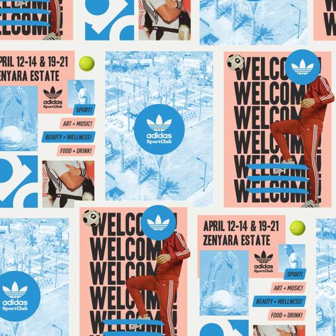 Adidas Sport Club — Branding + Application [Creative Direction] | Domestika Adidas Infographic, Adidas Design Graphic, Sporty Graphic Design, Sporty Branding, Varsity Graphics, Sport Art Direction, Club Branding, Sport Branding, Adidas Branding