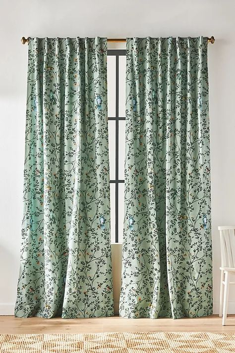 Unique Curtains, Drapes & Window Coverings | Anthropologie Regency Decor, Unique Curtains, Anthropologie Home, Green Curtains, Curtain Hardware, Floral Curtains, Candles For Sale, Home Curtains, Velvet Curtains