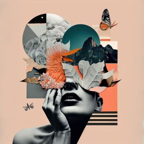 Collage Art Vectors, Photos and PSD files | Free Download Vintage Floral Aesthetic, Face Black And White, Surrealism Collage, Montage Art, Collage Landscape, Analog Collage, Face Collage, Conceptual Photo, Collage Portrait