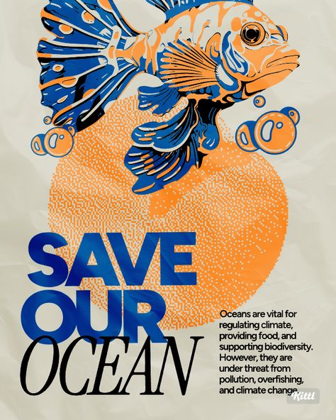 🌊 Save Our Ocean: A Call to Action 🌊  🐠 Join the Movement to Protect Our Oceans 🐠  Our oceans are more than just vast bodies of water; they are vital for regulating the climate, providing food, and supporting incredible biodiversity. However, these essential ecosystems are under threat from pollution, overfishing, and climate change. #SaveOurOcean #OceanConservation #ClimateChange #MarineBiodiversity  #EcoFriendly #SustainableLiving #EnvironmentalAwareness #OceanProtection #Kittl Aquarium Graphic Design, Ocean Pollution Poster, Ocean Pollution Art, Biodiversity Poster, Ocean Magazine, Environmental Posters, Print Awareness, Ocean Pollution, Awareness Poster