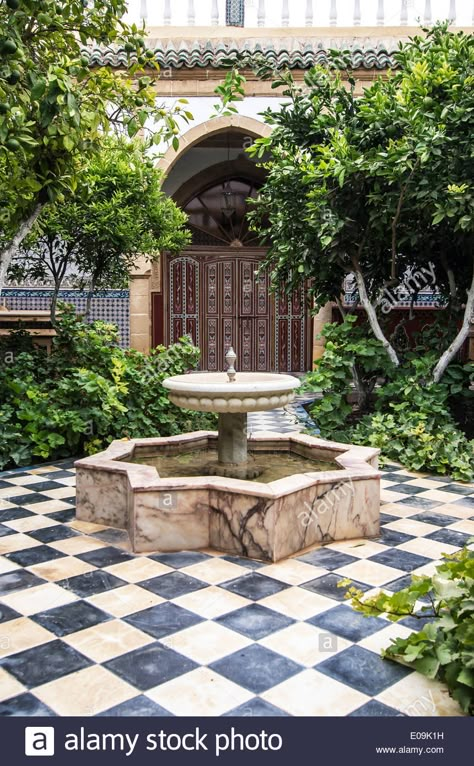 Syrian Fountain, Moroccan Garden Design, Moroccan Fountain Courtyards, Syrian Garden, Turkish Courtyard, Morocco Fountain, Islamic Garden Design, Moorish Fountain, Arabian Garden