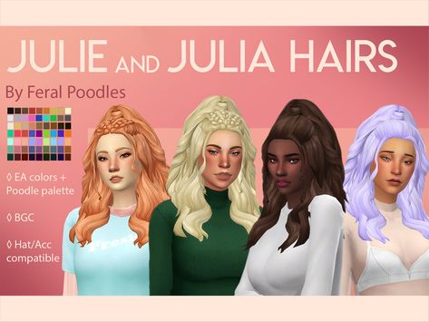 feralpoodles' Julie Hair Maxis Match Hair, The Sims 4 Maxis Match, Ts4 Hair, Sims 4 Cc Maxis Match, Sims 4 Cc Maxis, Pelo Sims, Sims 4 Cc Hair, Sims 4 Mm Cc, Sims 4 Mods Cc