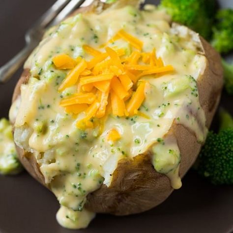 Baked Potatoes with Broccoli Cheese Sauce - Cooking Classy Baked Potato Broccoli Cheese, Broccoli Cheese Sauce, Broccoli Cheese Bake, Cheese Sauce For Broccoli, Slow Cooker Broccoli, Baked Potato Bar, Cheddar Potatoes, Potato Toppings, Baked Potato Recipes