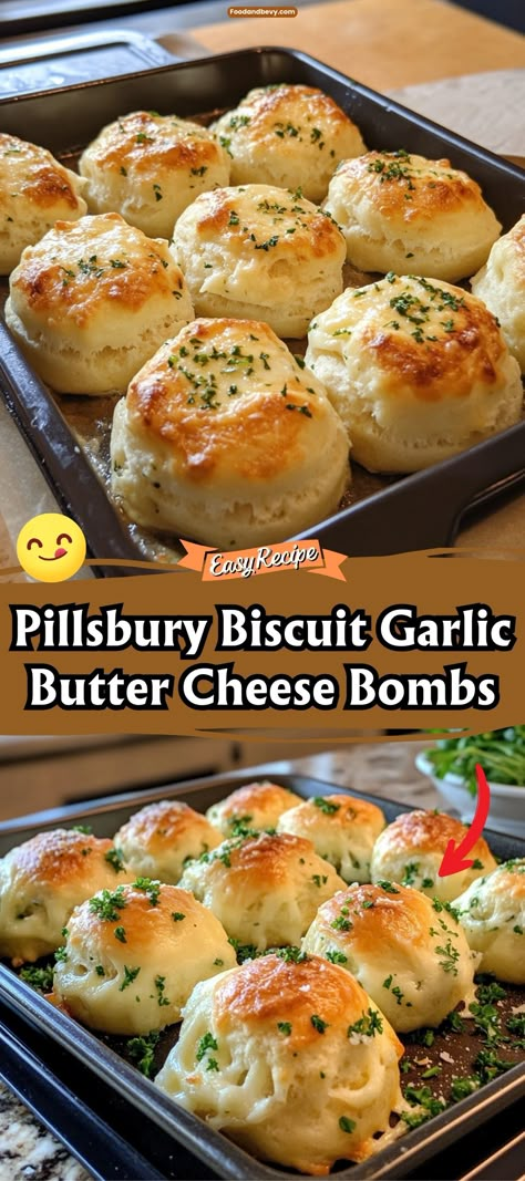 Explode with flavor with Pillsbury Biscuit Garlic Butter Cheese Bombs. These delightful bites are made by stuffing Pillsbury biscuits with oozy mozzarella cheese, then topping them with a rich garlic butter sauce. Perfect for parties or as a tantalizing side, they're sure to be a hit! #CheeseBombs #GarlicButter #PartyFood Pillsbury Biscuit Recipe Ideas, Desserts Made With Biscuit Dough, Appetizers With Biscuits Easy Recipes, Garlic Butter Cheese Bread, Easy Cheese Biscuit Recipe, Crescent Roll Garlic Cheese Bread, Garlic Bread From Biscuits, Mozzarella Stuffed Biscuits, Dinner Recipes With Biscuits Pillsbury