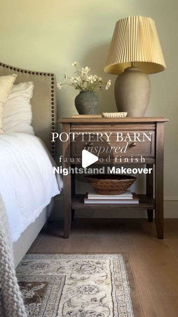 M A R L I E  D E S I G N  C O. on Instagram: "What do you think of my Nightstand Makeover using the Pottery Barn faux wood finish painting technique? I am so happy with how it turned out! I ending up changing the drawer pulls too! It feels like I have brand new nightstands! 

This was such an easy process! I share the details in my stories and save it to a highlight. 

#fauxwood #potterybarn #paint #nightstand #nightstanddecor #beforeandafter #furniture #furnituremakeover #chalkpaint #rustoleum #krylon" Paint Nightstand, Painting Dressers, Painted Nightstand, Pine Nightstand, Faux Wood Finish, Nightstand Makeover, Painted Night Stands, Refinishing Furniture Diy, Nightstand Decor