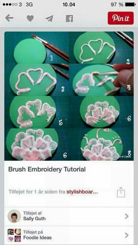 Brush embroidery Brush Embroidery Cake, Brush Embroidery, Making Flowers, Buy Cake, Cookie Tutorials, Gateaux Cake, Fondant Flowers, Flower Cookies, Valentine Cookies