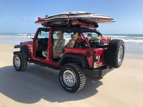 Jeep Surfboard, Beach Jeep Wrangler, Jeep With Surfboard, Convertable Cars Aesthetic Beach, Beach Truck, 4x4 Beach, Car With Surfboard, Jeep Beach, Surf Jeep On Beach