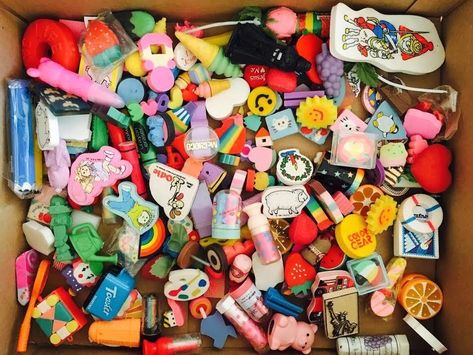 Erasers Aesthetic, Vintage Erasers, 80s Garfield, Food Erasers, Eraser Collection, Childhood Photography, Rainbow Hearts, 80s Nostalgia, Wax Tarts