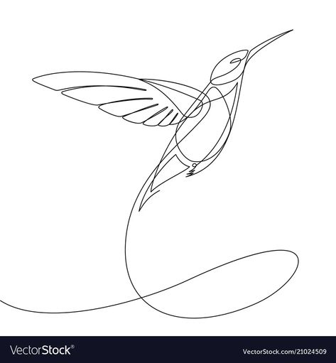 Humming bird continuous line vector image One Line Hummingbird, Bird Line Drawing, Line Silhouette, Line Vector, Single Line Drawing, Hummingbird Tattoo, Continuous Line Drawing, Line Art Tattoos, Pola Sulam