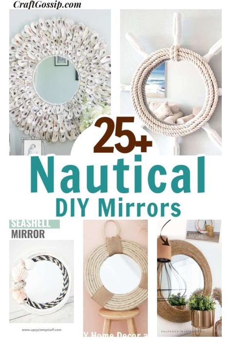 DIY Nautical Beach /Hamptons Styled Mirrors Dollar Tree Nautical Diy, Dollar Tree Toys, Beach Hamptons, Upcycle Mirror, Beach Mirror, Nautical Rope Mirror, Diy Nautical, Boho Mirror, Seashell Mirror