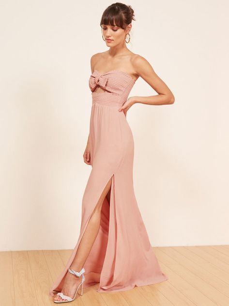 Larger View of Product Pink Floor Length Dress, Hibiscus Dress, Blush Pink Dress, Pink Floor, Silky Dresses, Long Green Dress, Pale Pink Color, Fitting Skirt, Fashion Reference