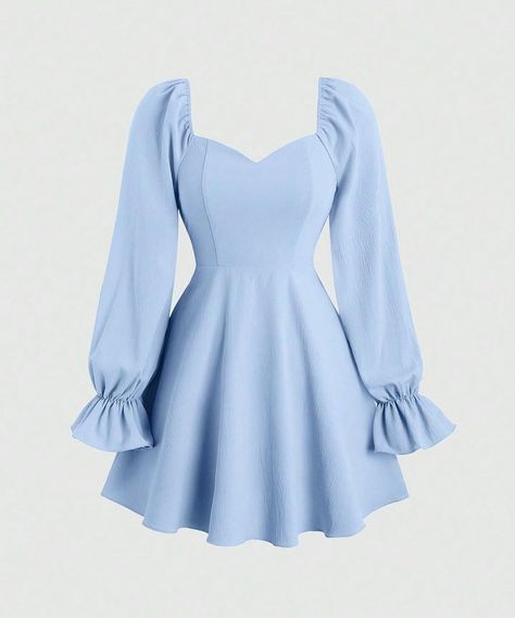 Cute Puff Sleeve Dress, Blue Fancy Outfits, Fancy Dresses Blue, Dresses For Confirmation, Cute Dresses Blue, Light Blue Outfit Ideas, Blue Dresses Casual, Light Blue Ruffle Dress, Cute Simple Dresses