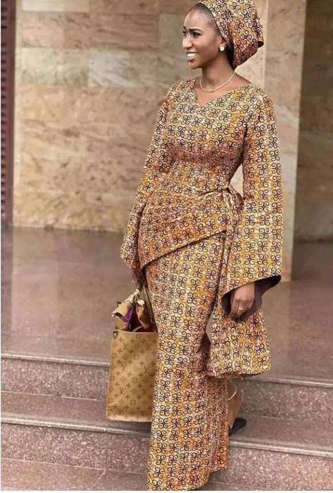 Long Simple Ankara Gown, Brown Ankara Dress, Latest Simple Ankara Gown Styles, Brown Ankara Dress Styles, Ankara Eid Outfits, Eid Ankara Styles, Simple Ankara Gowns For Women, Nigerian Ankara Styles Dresses, Atampa Styles Gown