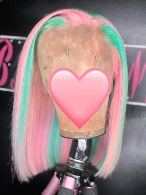 Split Dye Lace Front Wigs, Bright Lace Front Wigs, Custom Dyed Wigs, Wig Color Inspiration, Pink And Blue Lace Front Wig, Colorful Lace Front Wig Black Women, Lace Front Hair Colors, Colored Lacefront Wig, Custom Hair Color