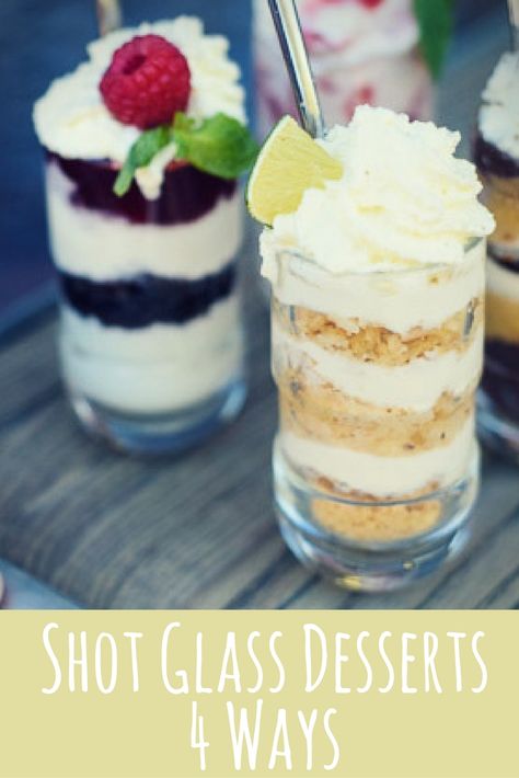 The perfect way to end any dinner party, these shot glass dessert recipes are sure to be a hit with your guests! Make your own delicious tiramisu, key lime pie, strawberry fool, and raspberry chocolate dessert shooters with this easy, step-by-step recipe guide from The Inspired Home! Progressive Dinner Dessert Ideas, Dessert Shooter Flavors, Chocolate Dessert Shooters Easy, Shooter Glass Desserts, Boozy Dessert Shooters, Desert Shots Mini Desserts Shooter Recipes, Cake Shooters Shot Glass Desserts, Desserts In Shot Glasses, Mini Desserts Shooters Recipes