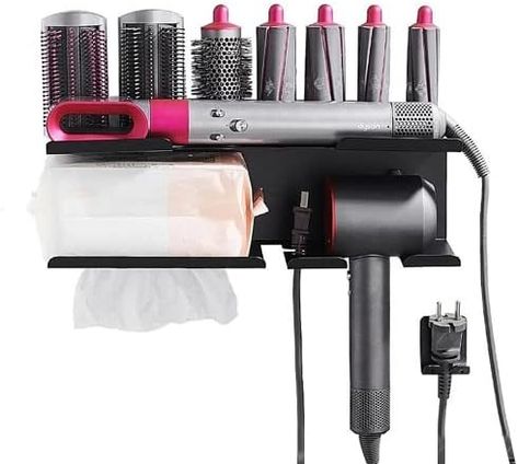 2 in 1 Wall Mount Holder Wall Stand Wall Organizer for Dyson Airwrap Styler and for Dyson Supersonic Hair Dryer, Wall Mount Holder for Curling Iron Bar Barrel Brush Diffuser Nozzle Hair Dryer Check more at https://uk.productsoffer.in/2-in-1-wall-mount-holder-wall-stand-wall-organizer-for-dyson-airwrap-styler-and-for-dyson-supersonic-hair-dryer-wall-mount-holder-for-curling-iron-bar-barrel-brush-diffuser-nozzle-hair-dryer/ Dyson Hairdryer, Supersonic Hair Dryer, Wall Stand, Dyson Hair Dryer, Dyson Supersonic, Dyson Airwrap, Black Shelves, Hair Dryer Holder, Wall Organizer