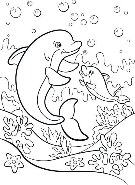 Cartoon Dolphin, Ocean Coloring Pages, Dolphin Coloring Pages, Coloring Printables, Pencil Sketches, Coloring Pages For Girls, Canvas Crafts, Free Printable Coloring, Animal Coloring Pages