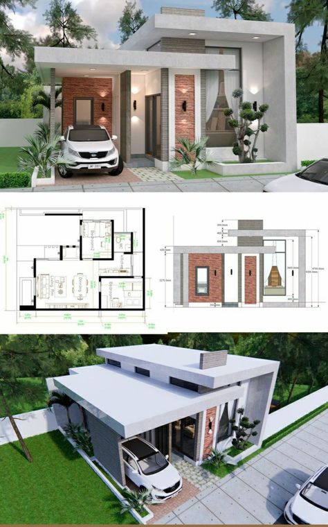 Design Casa Piccola, Small House Designs, Plan Elevation, Modern Bungalow House Design, Small Modern House Plans, Elevation Plan, Small House Layout, Layout Plan, Modern Small House Design