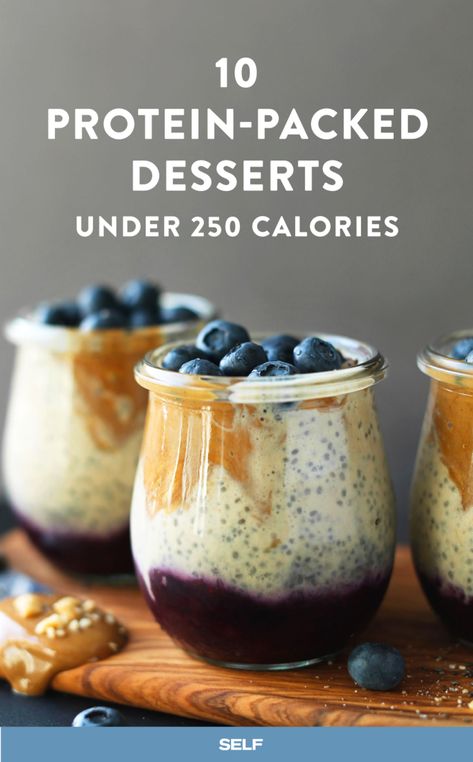 10 Low-Calorie Desserts That Are Packed With Protein | SELF Protein Desserts Low Calorie, Desserts Low Calorie, Healthy Protein Desserts, Protein Dessert Recipes, Low Calorie Protein, High Protein Desserts, Best Smoothie, Overnight Oat, Low Calorie Dessert