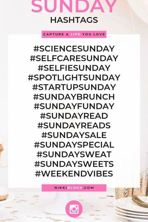 Get ready to discover amazing hashtags for Sunday Funday! Use these creative and fun Sunday hashtags and ideas to build themes around your Instagram, Facebook, or Twitter posts and expand your reach & engagement! Find tips, ideas + more for growing your social media presence & build your brand today. Plus, get access to over 100 hashtags for all seven days of the week when you click this image! Grow your blog, business, small shop, or personal brand now! It all starts with the right hashtags! Sunday Hashtags, Social Media Hashtags, Retail Marketing, Twitter Posts, Facebook Engagement, Small Business Organization, Blog Business, Small Business Planner, Small Business Social Media