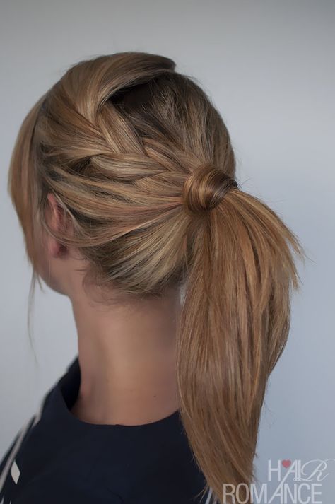 Easy braided ponytail hairstyle how-to. I do this for school mornings when i have no desire to do my hair. Its super easy, cute, and trendy(: Cute Ponytail Hairstyles, Ponytail Hairstyles Tutorial, Ponytail Hairstyles Easy, Hair Romance, Braided Ponytail Hairstyles, Fishtail Braid, A Ponytail, Easy Updos, A Pony