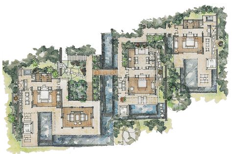 Resort Floor Plan Villas, Resort Spa Plan Layout, Resort Planning Layout, Tropical Villa Floor Plan, Villa Resort Design Plan, Resort Villa Plan, Resort Villa Design, Resort Floor Plan, Spa Floor Plan