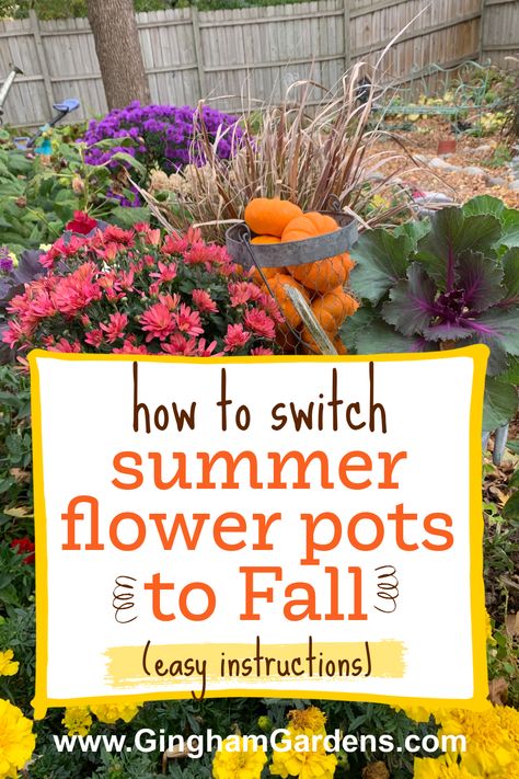 Fall Garden Pots, Flower Pots Instead Of Flower Beds, Planters For Fall Front Porch, Fall Front Porch Flower Arrangements, Fall Outdoor Garden Decor, Fall Flower Basket Front Porches, Fall Front Planter Ideas, Fall Patio Planter Ideas, Halloween Arrangements Fall Flowers